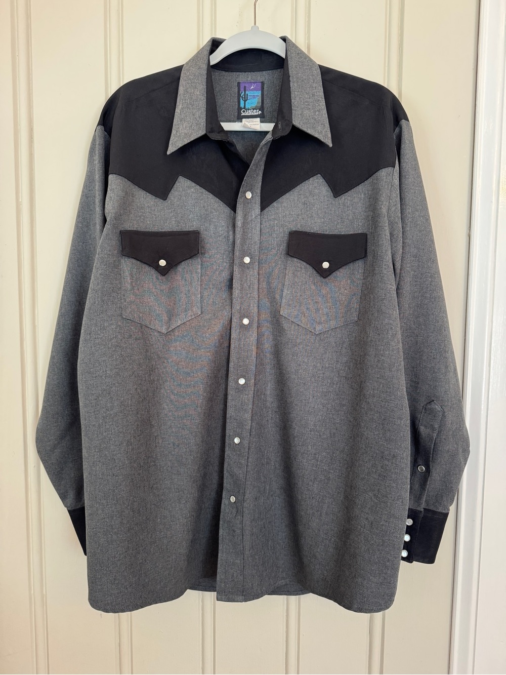 Vintage Western Pearl Snap Long Sleeve Shirt in Gray Black Large Custard Brand